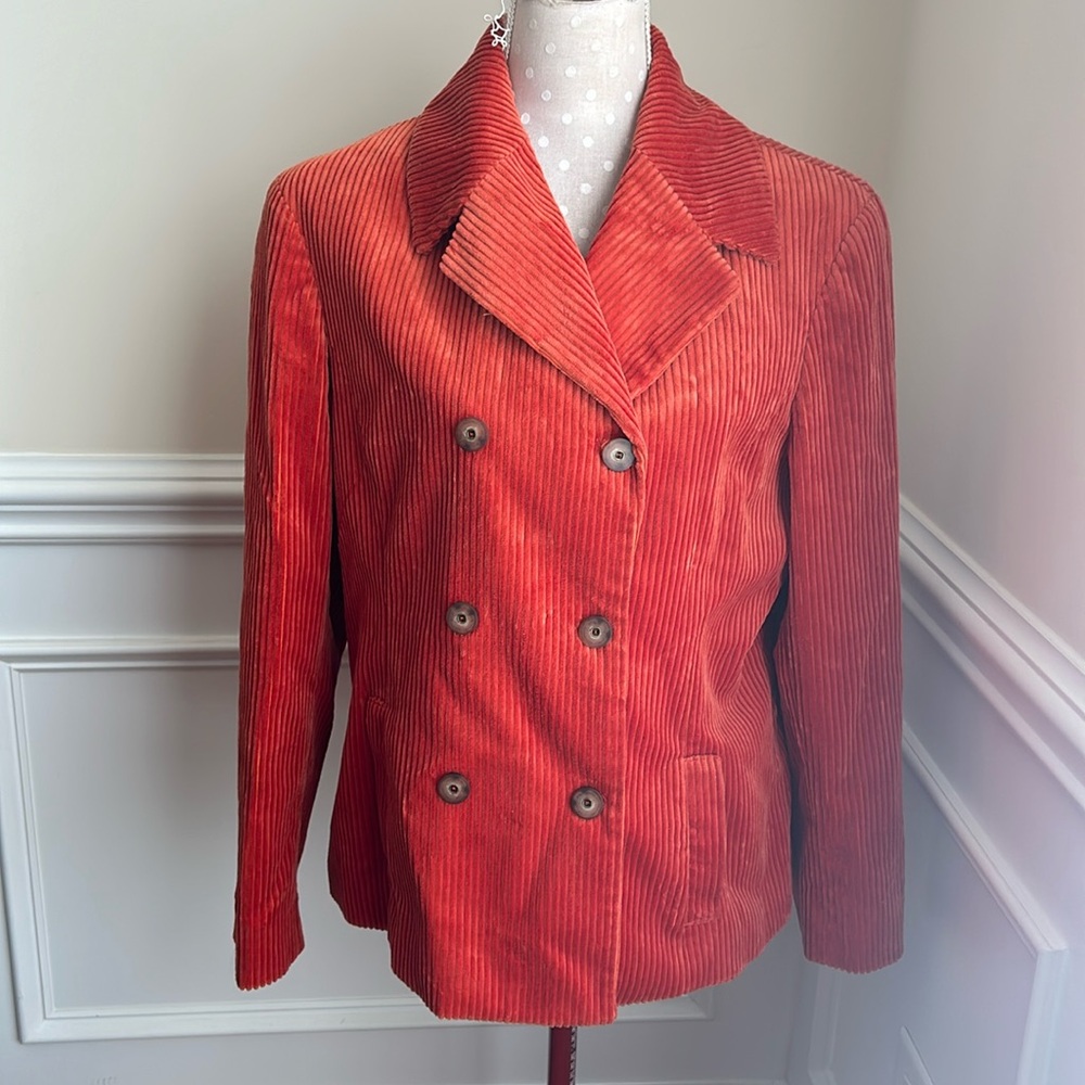 Rena Rowan Vintage Orange Corduroy Double Breasted Coat/Blazer Sz 16